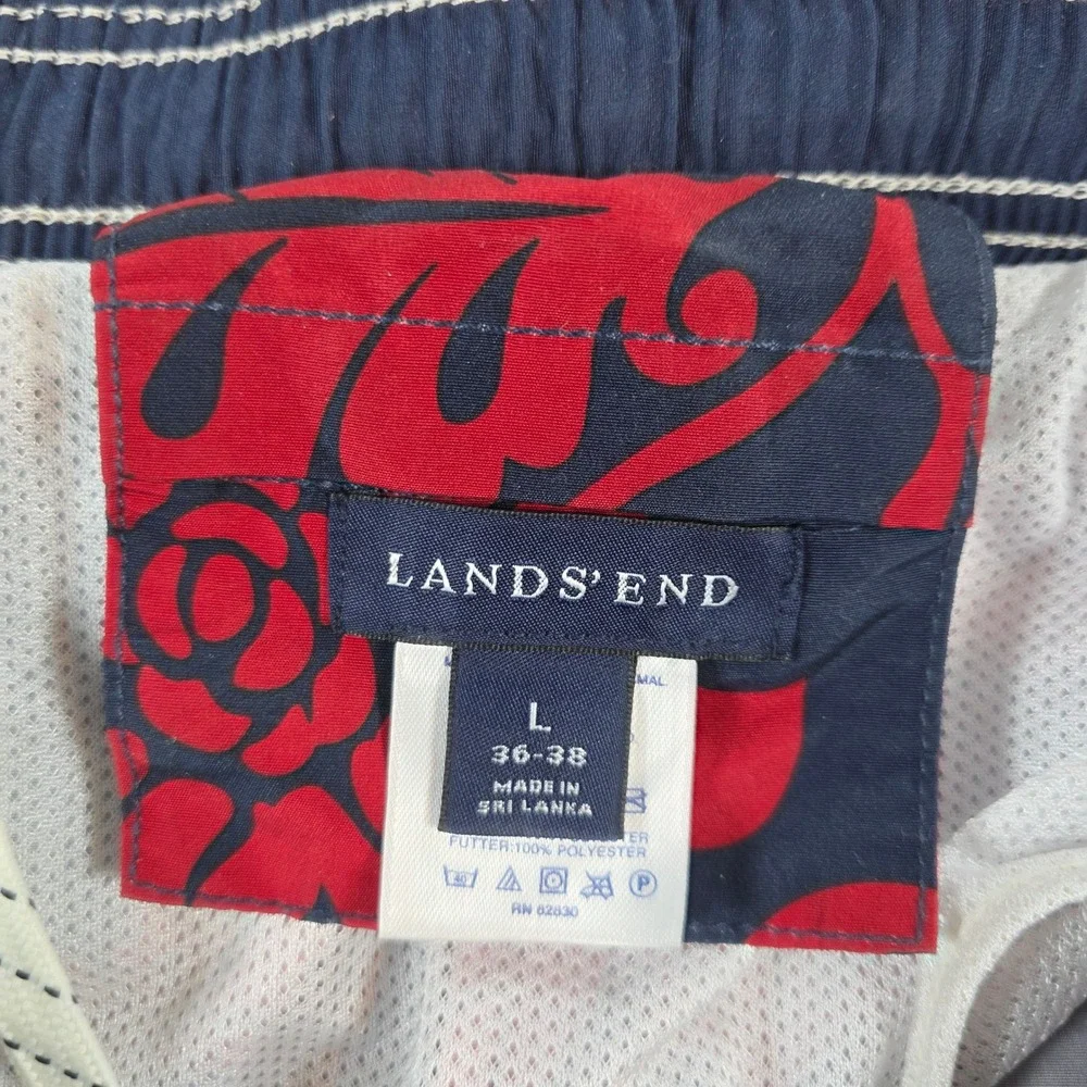 Lands' End Mens Large Blue Red Floral‎ Swim Trunks Board Shorts Mesh Lined